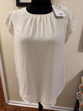 DR2 Ivory Swiss Dot Cap Sleeve Blouse